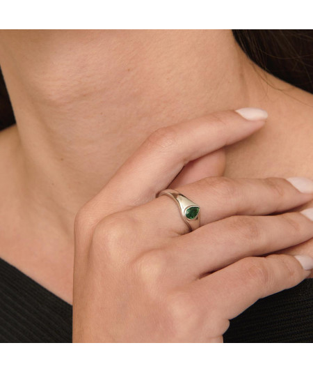 Anillo Rayo de Luz Esmeralda Plata