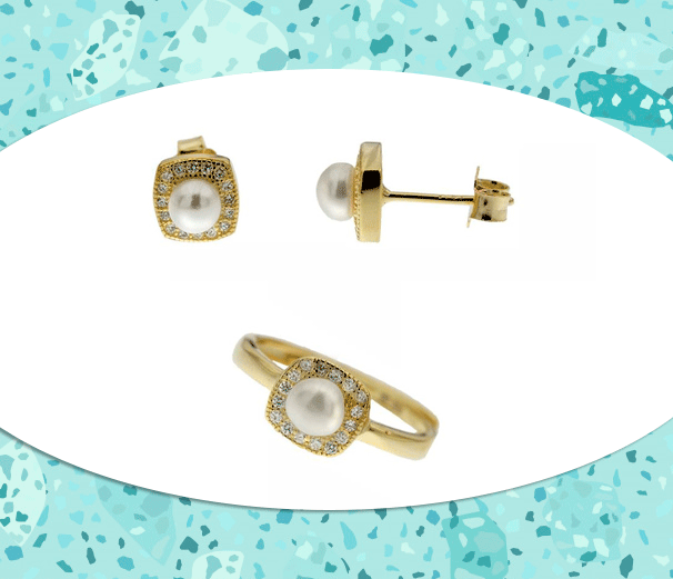 Conjunto Pendientes y Anillo Primera Comunión Mezea by Brelery